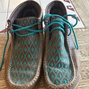 Twisted X Brown and Teal Patterned Chukka Driving Moccasin